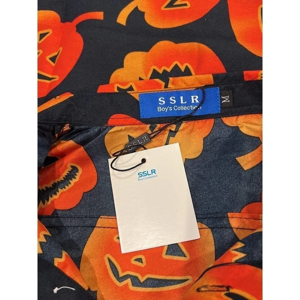Pumpkin Halloween‎ Bowling Shirt Boys Youth Medium Orange Pumpkins